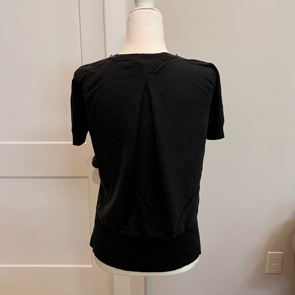 Magaschoni Black Short Sleeve Top with Embellished Neckline - Picture 2 of 6